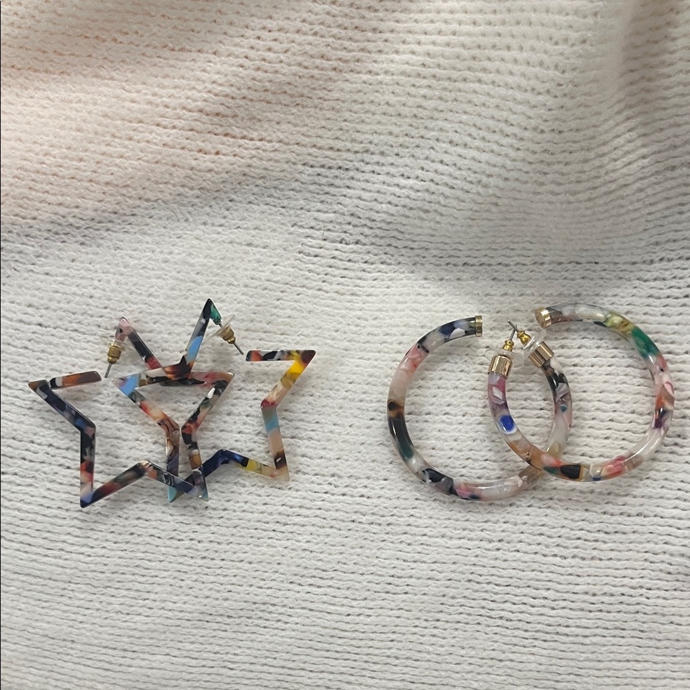 Multicolor Star and Hoop Earrings